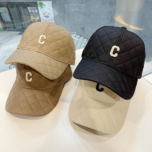 "C" Lettered Baseball Cap, Thermal Plaid Pattern Snapback Cap Cowboy Hip Hop Fitted Cap